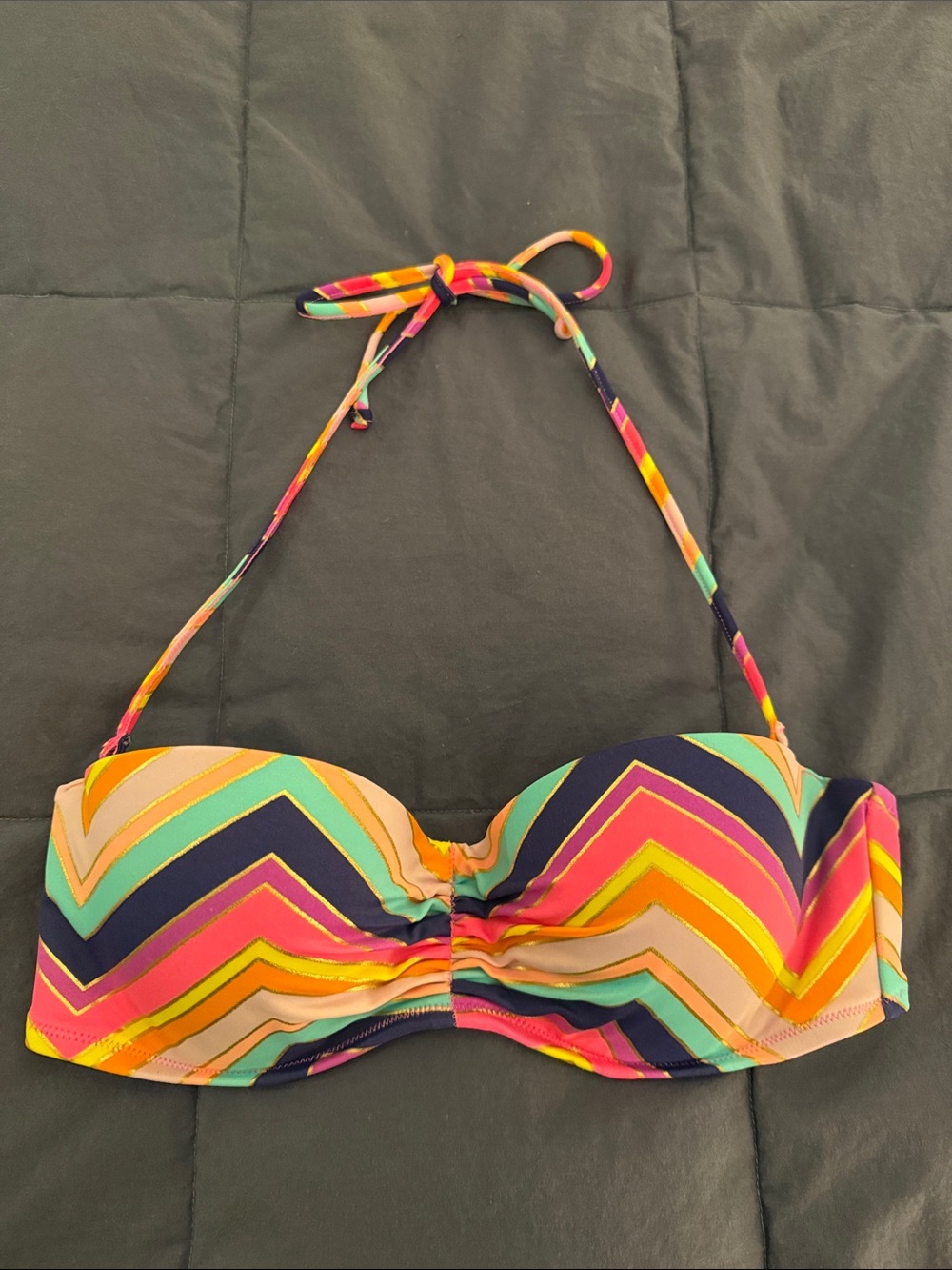 Victoria's Secret Multicolor Chevron Bandeau Bikini Top - Pink Yellow Teal Navy